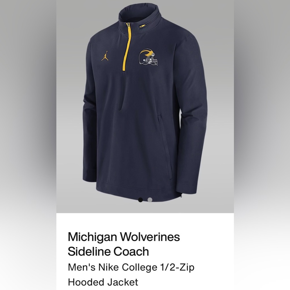 Michigan Wolverines
Sideline Coach
Men's Nike College 1/2-Zip
Hooded Jacket